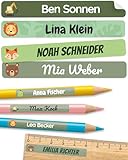 melu kids® Namensaufkleber Kinder für Schule & Kita (75 Stück) - Personalisierte Aufkleber mit Namen für Stifte und alle Schulsachen - Wasserfest in Spülmaschine (Grün)