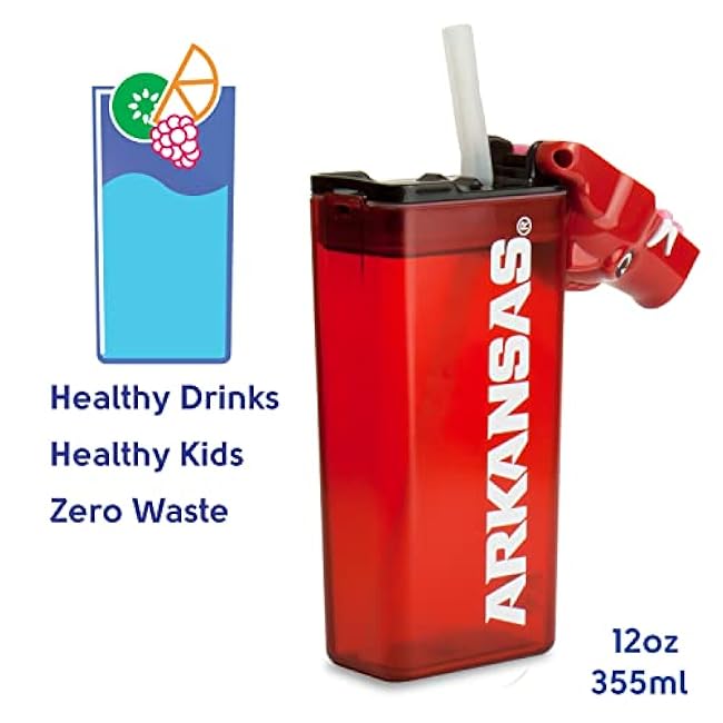 FUNTOPS Reusable Water Bottle | Officially Licensed NCAA Sports Bottle | BPA Free | Dishwasher Safe | Big Red Mascot | 12 oz Drink in the Box - University of Arkansas