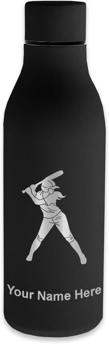 Double Wall Stainless Steel Water Bottle, Softball Player Woman, Personalized Engraving Included