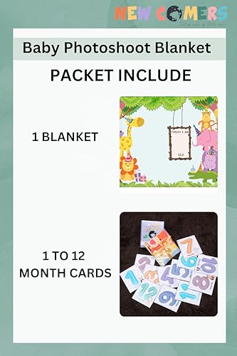 Image of NEW COMERS Milestone Cotton Baby Blanket & Props for Monthly Photoshoot, New Born Babies Soft Swaddle with 1-12 Month Cards, Ac Room Blanket for Summer /Winter /Multiuse, TC(150 /300) 135x115 cm - 404
