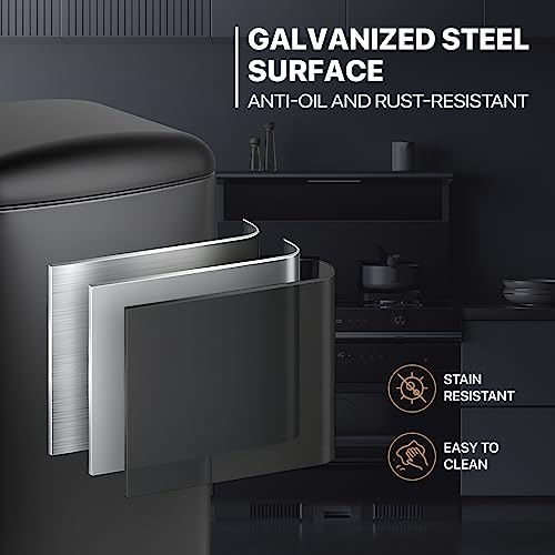 Image of MoNiBloom 10.5-Gallon Step Trash Can with Soft-Close Lid for Kitchen Bathroom Bedroom Living Room Home Office Dorm Fingerprint-Proof Foot Pedal Garbage Bin with Removable Inner Bucket Black 40-Liter