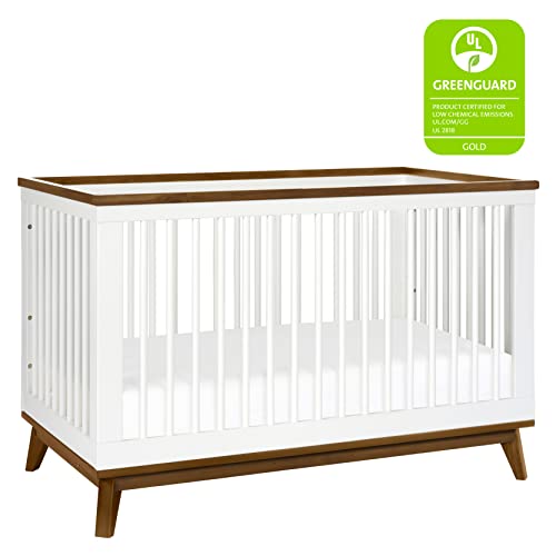 Babyletto Scoot 3-In-1 Convertible Crib With Toddler Bed Conversion Kit In White And Natural Walnut, Greenguard Gold Certified #TOP1