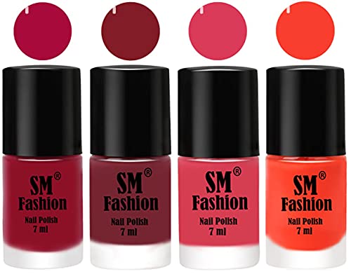 Image of Nail Polish Combo Set (Pack of 4) Quick Dry Gel Finish Nail Paint | Raspberry,Lip,Rose,Light Orange | 7 ml Each