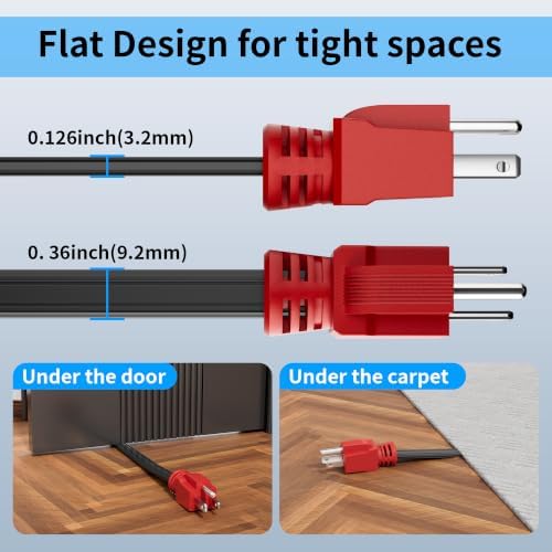 Adoreen 12 Gauge AWG Appliance Power Extension Cord 15 FT Red, Heavy Duty 3 Prong Flat Wire SPT-3 Grounded AC Cable, 15A 125V 1875W for Major AC Units Fridge Dryer Tool Workshop-Indoor & Outdoor-ETL — 사진 3