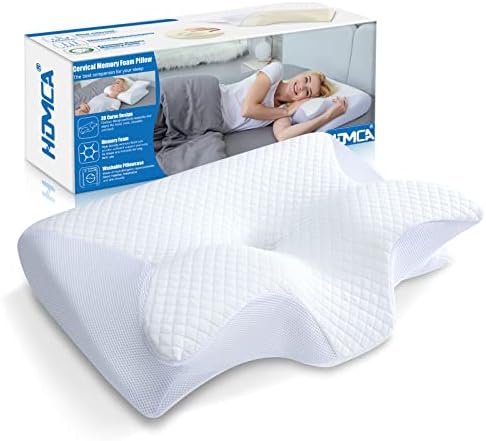 HOMCA Memory Foam Pillow, 2 in 1 Cervical Pillow for Neck Pain Relief, Ergonomic Neck Support Pillows for Side Back Stomach Sleepers with Breathable Pillowcase(White)