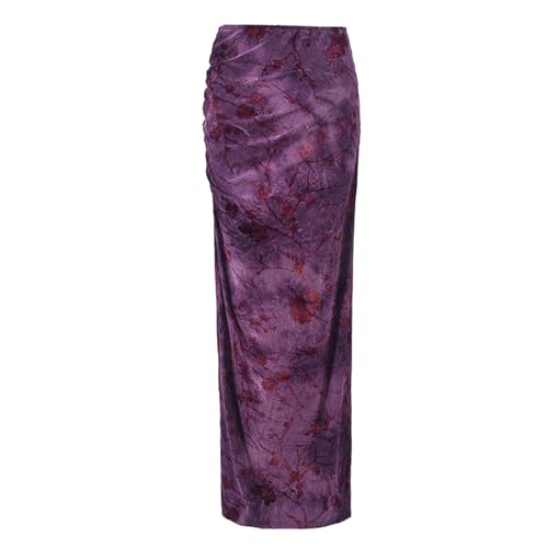Long Skirt for Women High Waist Ruffled Maxi Skirt with Slit Trendy Vacation Activewear
