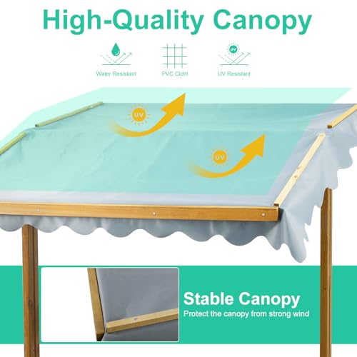 Gowoodhut Wooden Sandbox Outdoor Backyard,Kid\'s Large Sand Box with Retractable Canopy for Aged 3-8 Years Old,45.3x45.3in Children Sand Pit Play Equipment with Bottom Liner for Beach Garden - Thumbnail 5