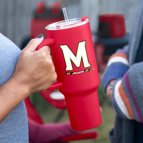 Logo Brands NCAA Maryland Terrapins 40 oz Tumbler with Handle -Powder Coated-Stainless Steel with Straw– Leak-Resistant, Keeps Drinks Hot/Cold – Everyday Use by Logo Brands - Used condition - Image 2