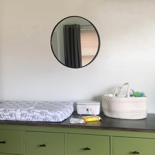 Image of Oruii Small Round Mirror, 18 inch Circle Mirror, Matte Black Metal Frame | High Definition, Waterproof, Rust-resistant, Circular Wall Mirrors for Bathroom, Bedroom, Vanity, Nursery, Kids, Wall Decor