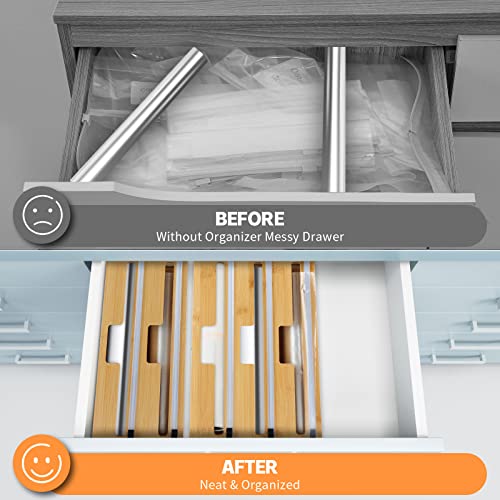 Vikow 3 In 1 Wrap Dispenser With Slide Cutter And Labels, Aluminum Foil, Plastic Wrap, Parchment And Wax Paper Dispenser For Kitchen Drawer, Bamboo Roll Organizer Holder, Compatible With 12" Roll #TOP2