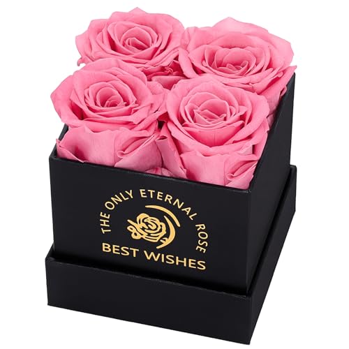 MestectPET Rosenbox mit 4 Infinity Rosen, Rosa Ewige Rose Konservierte Blumen Geschenkbox, Valentinstag Muttertag Geburtstag Hochzeitstag Geschenke Für Mutter Freundin Ehefrau Oma Frauen