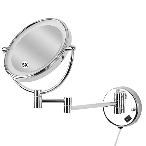 Miroir de maquillage mural avec grossissement 5X et bras extensible orientable - 2