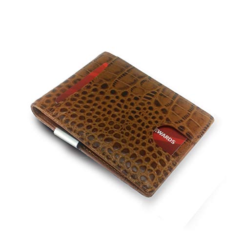 Canberra Series Exotic Money Clip Wallet Slim Minimalist RFID Blocking Gift Box Crocodile Alligator Ostrich Python Snakeskin (Brown Crocodile)3