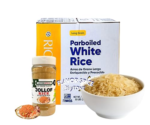 Parboiled Rice 25LB | With Flavor Spice Jollof Rice Seasoning Crafted with 100% Natural Herbs and Spices with No Artificial or preservatives, No Salt, No Sugar, No MSG, Gluten Free, Great For Keto, Great For Vegan (3.80oz)
