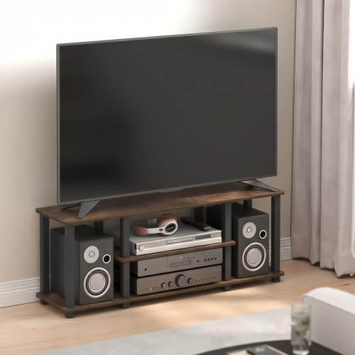 Image of Furinno Turn-S-Tube 3-Tier Toolless Assembly TV Stand, Amber Pine | for TV up to 50 Inch, No Tool Rectangular Entertainment Center, TV Console, for Living Room, Bedroom