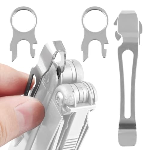 [2-Pack] 2 Quick Release Pocket Clips + 2 Lanyard Rings Compatible With Leatherman Wave & Charge MultiTools - Stainless Steel Deep Carry Pocket Clip Wont Bend or Snap - Install or Replace In Seconds