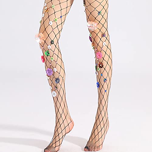 Women Sequins Flower Mesh Tights Fishnet Pantyhose for Stockings4