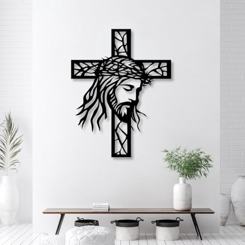 Croix Jésus en métal moderne, sculpture murale dorée d'exception - 3