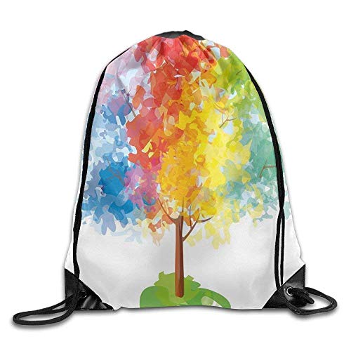 Etryrt Mochilas Bolsas de Gimnasia de Cuerdas  Multicolored Abstract Tree Seasons of