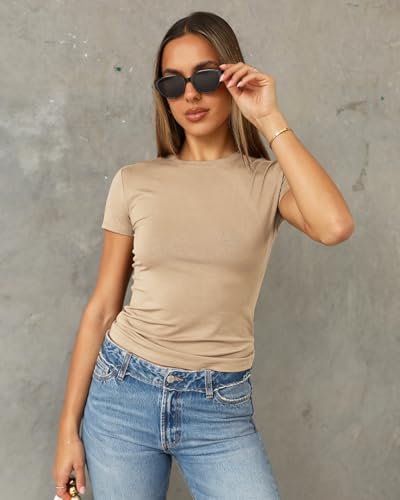 Image of Abardsion Women's Casual Basic Slim Fit T Shirts | Summer Clothes 2026 Going Out Crop Tops Short Sleeve Crew Neck Ladies Tees