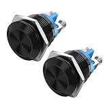 DaierTek 16MM Momentary Push Button Switch 12V 5A Screw Terminals Waterproof Black Shell 3A 250V Waterproof Metal Momentary Switch for Boat Car Truck Horn