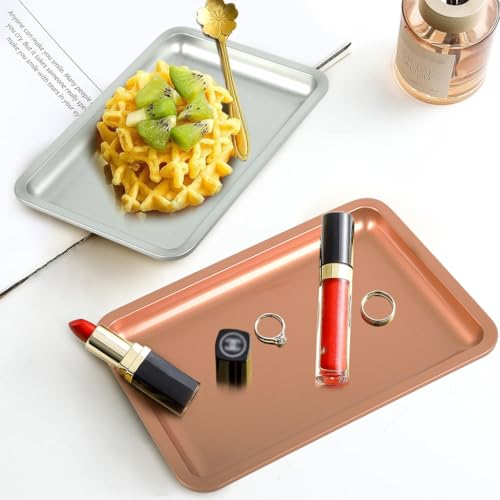 Image of HASTHIP 2Pcs Stainless Steel Jewellery Trays 12.5x17.9cm Silver Rose Gold