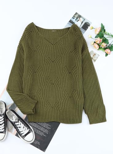 Image of Dokotoo Womens Sweaters 2026 Crewneck Cute Elegant Soft Long Sleeve Hollow Cable Knit Pullover Tops