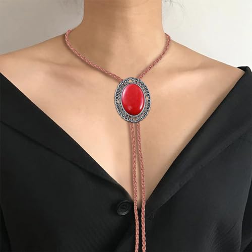 Image of Jeilwiy Bolo Tie for Men Real Stone Westwern Cowboy Ties Silver Bolos Women Leather Necktie Gift for Birthday Christmas
