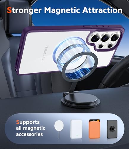 Image of FNTCASE for Samsung Galaxy S26-Ultra Case: Clear Magnetic Phone Cases with Screen Protector Compatible with Magsafe Slim Anti Yellowing Rugged Protective Transparent Cell Phone Cover (Purple Magnetic)