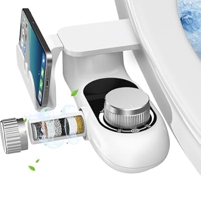 Bidet Attachment for Toilet with Filters, Non-Electric Self Cleaning Dual Nozzle(Frontal/Rear Wash) for Bidet Toilet Seat, Adjustable Water Pressure, Multi-Stage Water Softener Filters for Hard Water