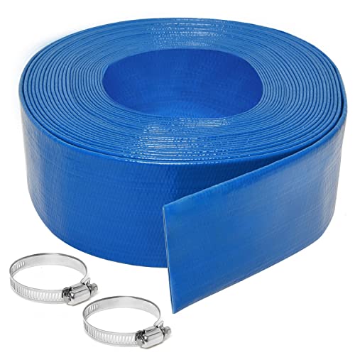 Gonioa 2 inches x 50 FT Heavy-Duty PVC Swimming Pool Backwash Hose, Reinforced Discharge Hose with Clamp for Swimming Pools, Blue