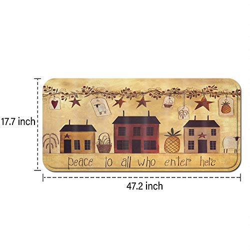 Autumn Fall Country Barn Stars House Rustic Berry And Patriotic Star Thanksgiving Anti Fatigue Kitchen Mat Comfort Floor Mats Non-Slip Oil Stain Resistant Easy To Clean Kitchen Rug #TOP2