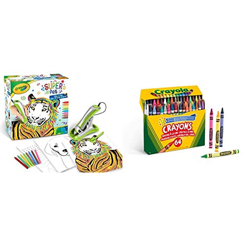 CRAYOLA-Super-Pen-Tigre-per-sciogliere-i-Pastelli-a-Cera-e-Creare-Disegni-in-Rilievo-attivit-agrave-Creativa-e-Regalo-per-Bambini-64-Pastelli-a-Cera-per-Scuola-e-Tempo-Libero-Multicolore