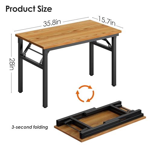 Image of Need Office Computer Desk 35.8 Inch Sturdy Folding Laptop Table Teak