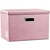 PRANDOM Large Collapsible Storage Box with Lid [1-Pack] Leather Fabric Foldable Storage Bin Organizer Container Basket Cube with Cover for Home Bedroom Closet Office Nursery Pink (17.7x11.8x11.8)
