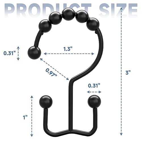 image for Titanker Black Shower Curtain Hooks Rings, Rust-Resistant Metal Double
