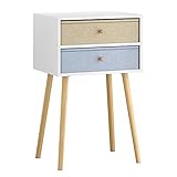 LANGRIA Bedside Table Nightstand End Table with Fabric Storage Drawer Pine Wooden Table for Bedroom Study and Fashion 15.7 x 11.7 x 22.4 inches (Yellow&Light Blue)