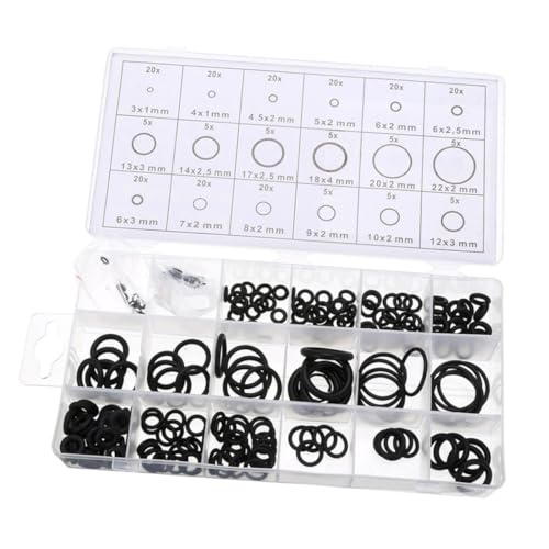 Ipetboom 225 piezas Kit de Juntas de Goma Surtido de Arandelas y Sellos Resistentes para Reparaciones de Fontanería y Automoción con Caja Organizadora Transparente y Guía