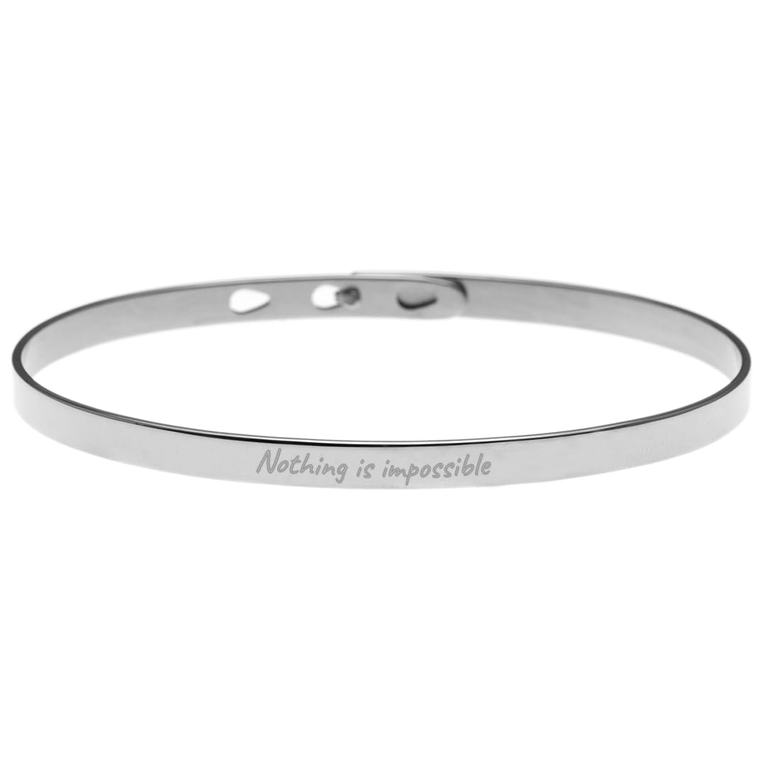 VC WALKER Inspirational Message Adjustable Stainless Steel Bangle - Silver Color