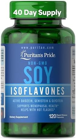 Puritan’s Pride Non-GMO Soy Isoflavones 750mg, Dietary Supplement with Active Daidzein, Genistein, and Glycitein Supports Menopause and Hot Flashes, 120 Rapid Release Capsules