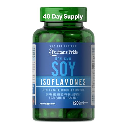 Puritans Pride Non-GMO Soy Isoflavones 750mg Dietary Supplement with Active Daidzein Genistein and Glycitein Supports Menopause and Hot Flashes 120 Rapid Release Capsules