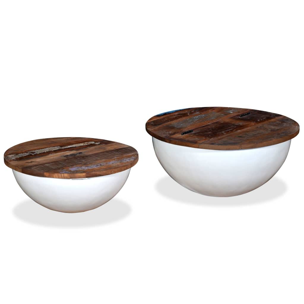 vidaXL Set Mesa de Centro Forma de Bol 2 uds Madera reciclada Blanco