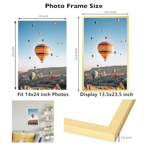 Image of JCJMY 14x24 Picture Frame Gold for Poster Photo Picture, Horizontal and Vertical Formats for Wall Hanging, 14 x 24 Wall Gallery Poster Photo Frame for 14 by 24 Photos Posters, Gold