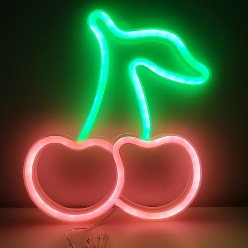 Image of Cherry Neon Signs Aesthetic Decor for Birthday Fruit Themed Party Favors,Baby Shower Decorations,Girls Bathroom Christmas Wall Art,USB or Battery Powered(Coralpink)