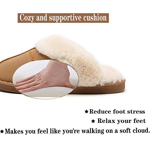 SOSUSHOE Women Slippers Fluffy Fur Slip On House Slippers Soft and Warm House Shoes for Indoor Outdoor, Light Brown,9.5-10.5 - Thumbnail 7
