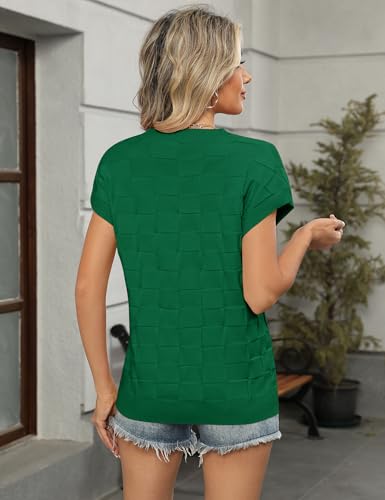 Image of LOMON Womens Summer Cap Sleeve Sweater Vest Casual V Neck Knit Short Sleeve Plaid Pullover Sweaters Loose Fit Work Tops