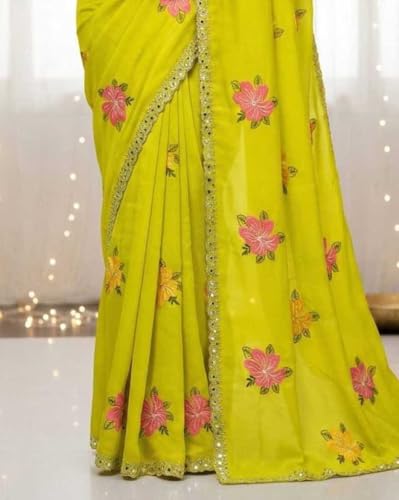Image of Star Georgette Saree with Sequin Embroidery Work and Embroidered Blouse (Star-104)
