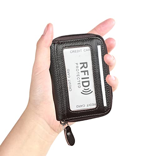Image of RFID Blocking Genuine Leather Credit Card Case Holder Security Travel Wallet (Coffee)