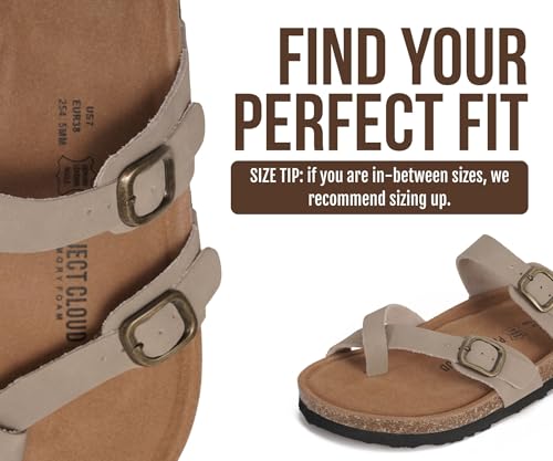 Image of Project Cloud 100% Genuine Leather Womens Sandals -Lightweight Womens Slides Memory Foam Insole & Cork Footbed Sandals Women - Non-Slip Beach Essentials Summer Sandals for Women 2026 (Lian)