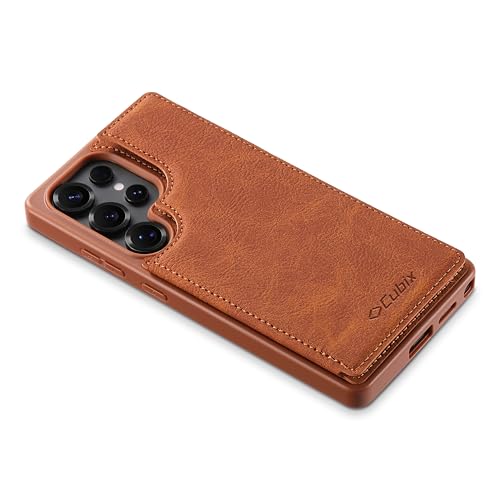 Image of Cubix Wallet Series Back Cover Case for Samsung Galaxy S25 Ultra | PU Leather Card Holder Flip Cover | 2 Card Slots | Slim TPU Shockproof Design | Camera Protection (Brown)
